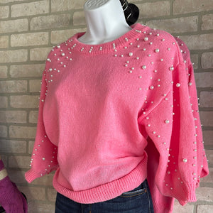 Hot Pink Pearl Stud Sweater