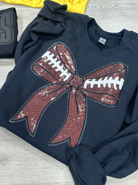 Sequin Football Bow Crew