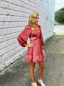 Dusty Rose Square Neck Cut out Dress