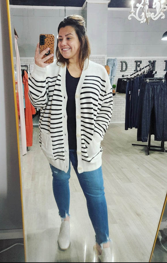 Off White Striped Cardi