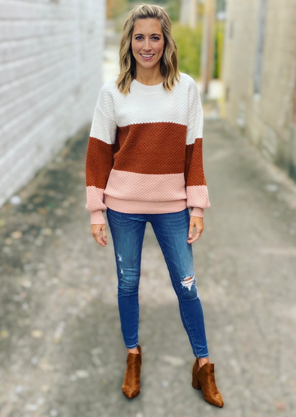 Ivory Rust Mauve Colorblock Sweater (sm-3xl)