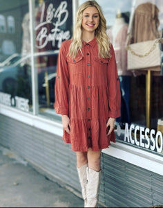 Rust Washed Linen Dress